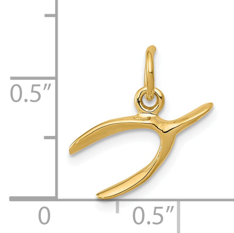 14k Yellow Gold Polished Finish Wishbone Design Solid Charm Pendant