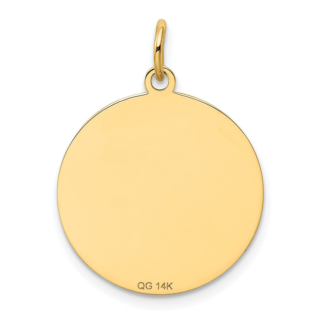 14k Yellow Gold Polished Finish Flat Back Beagle Dog Engravable Disc Round Shape Charm Pendant