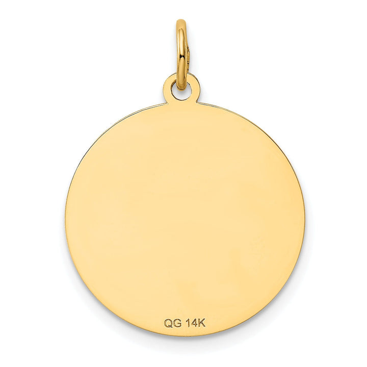 14k Yellow Gold Polished Finish Flat Back Dachshund Dog Engravable Disc Round Shape Charm Pendant