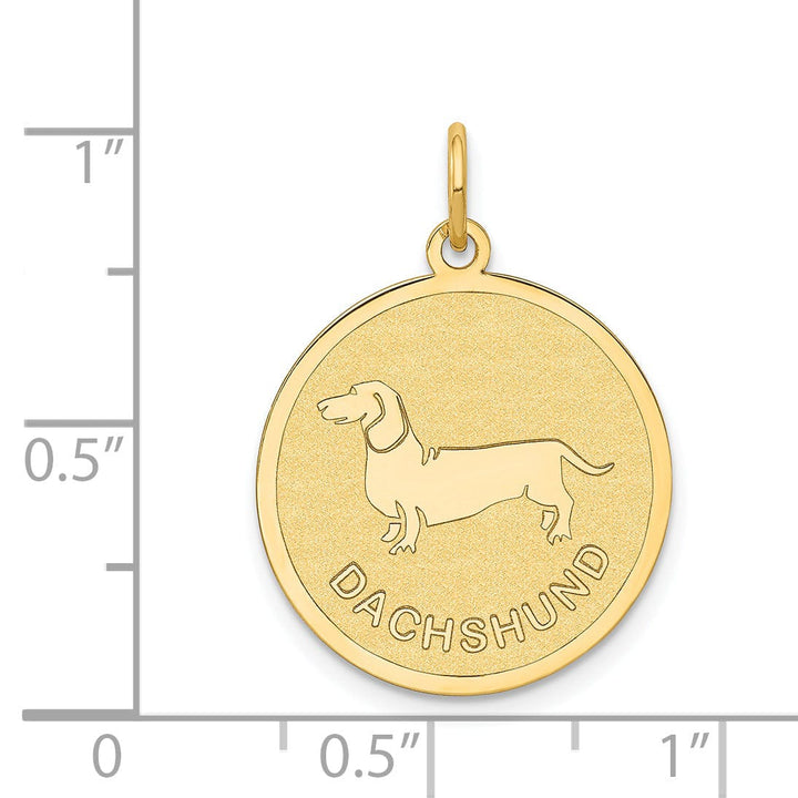 14k Yellow Gold Polished Finish Flat Back Dachshund Dog Engravable Disc Round Shape Charm Pendant