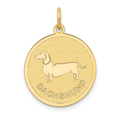 14k Yellow Gold Polished Finish Flat Back Dachshund Dog Engravable Disc Round Shape Charm Pendant at $ 143.74 only from Jewelryshopping.com
