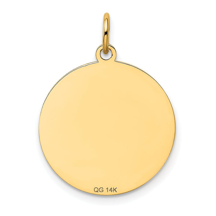 14k Yellow Gold Polished Finish Flat Back German Shepherd Dog Engravable Disc Round Shape Charm Pendant