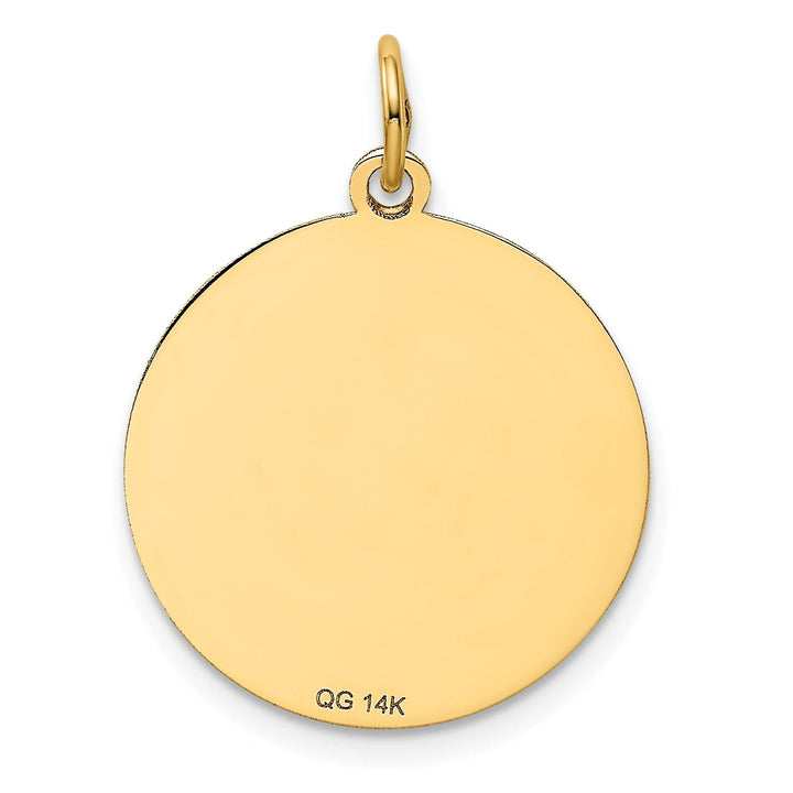 14k Yellow Gold Polished Finish Flat Back Poddle Dog Engravable Disc Round Shape Charm Pendant