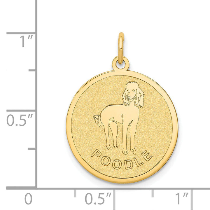 14k Yellow Gold Polished Finish Flat Back Poddle Dog Engravable Disc Round Shape Charm Pendant