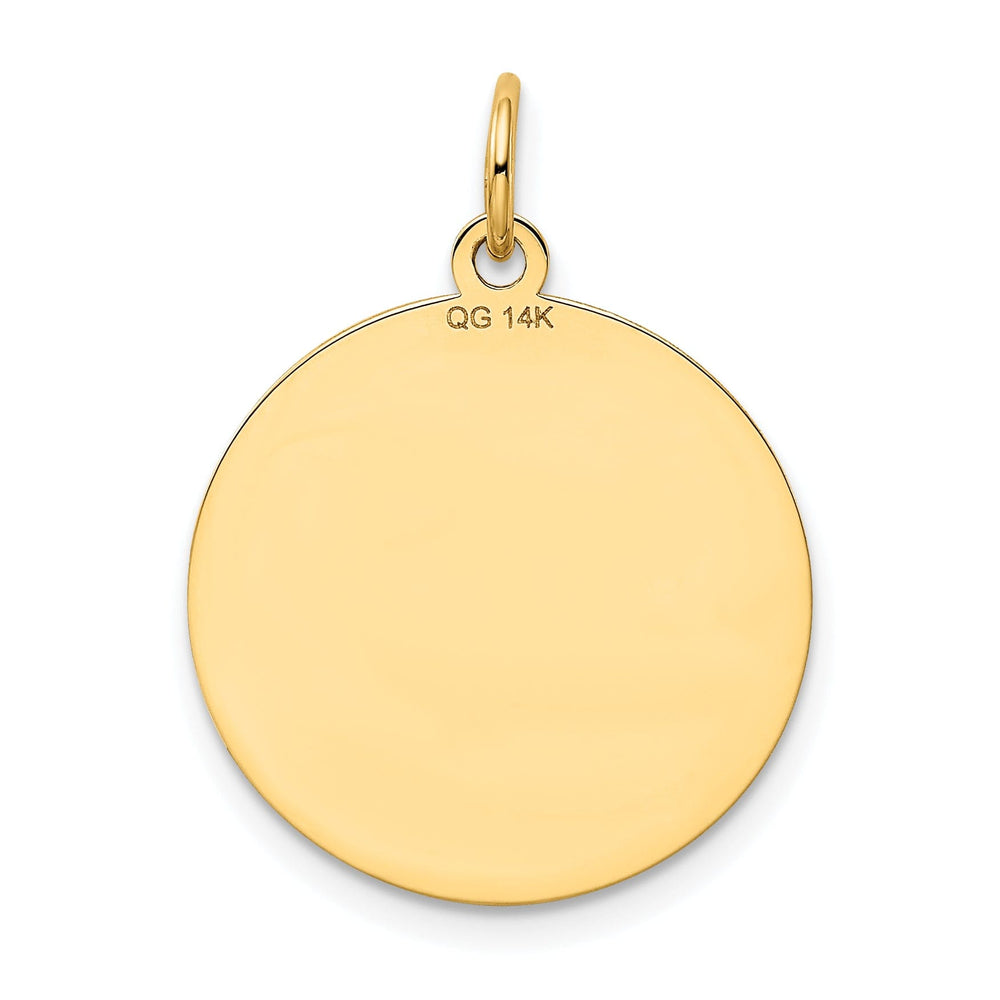 14k Yellow Gold Polished Finish Flat Back Shetland Sheep Dog Engravable Disc Round Shape Charm Pendant