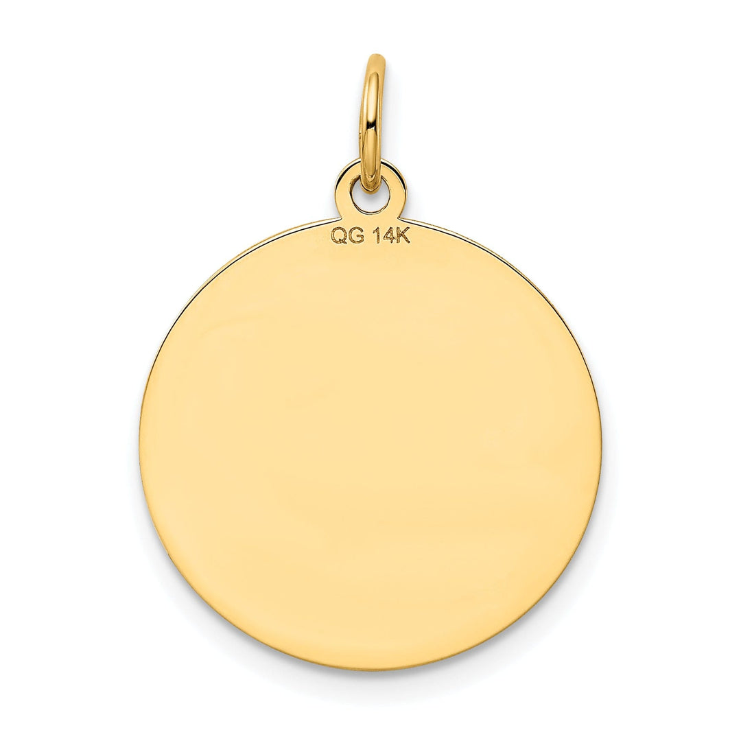 14k Yellow Gold Polished Finish Flat Back Shetland Sheep Dog Engravable Disc Round Shape Charm Pendant