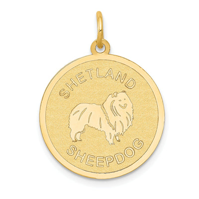 14k Yellow Gold Polished Finish Flat Back Shetland Sheep Dog Engravable Disc Round Shape Charm Pendant at $ 143.74 only from Jewelryshopping.com