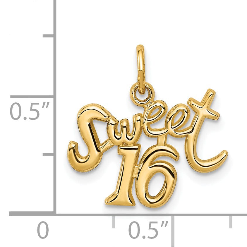 14k Yellow Gold Sweet 16 Charm Pendant