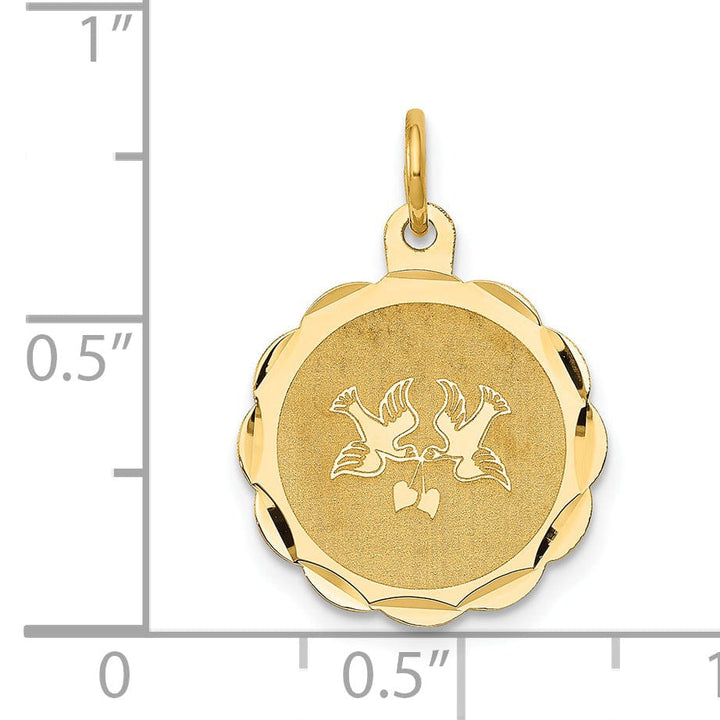 14k Yellow Gold Love Birds Disc Charm Pendant