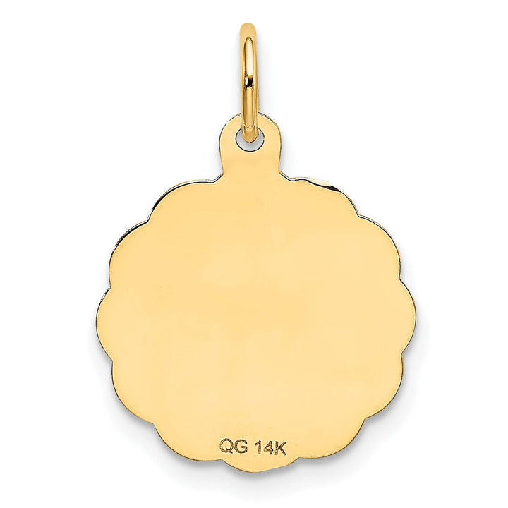 14K Yellow Gold Flat Back Polished Brushed Finish Round Shape with Lace Trim Design #1 GRANDPA Charm Pendant