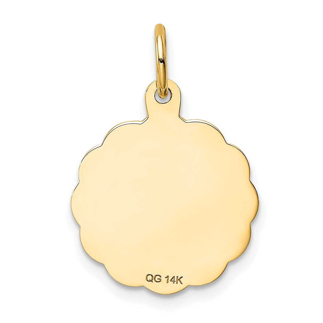 14K Yellow Gold Flat Back Brush Polished Finish SPECIAL DAUGHTER in Round Ridge Trim Design Charm Pendant