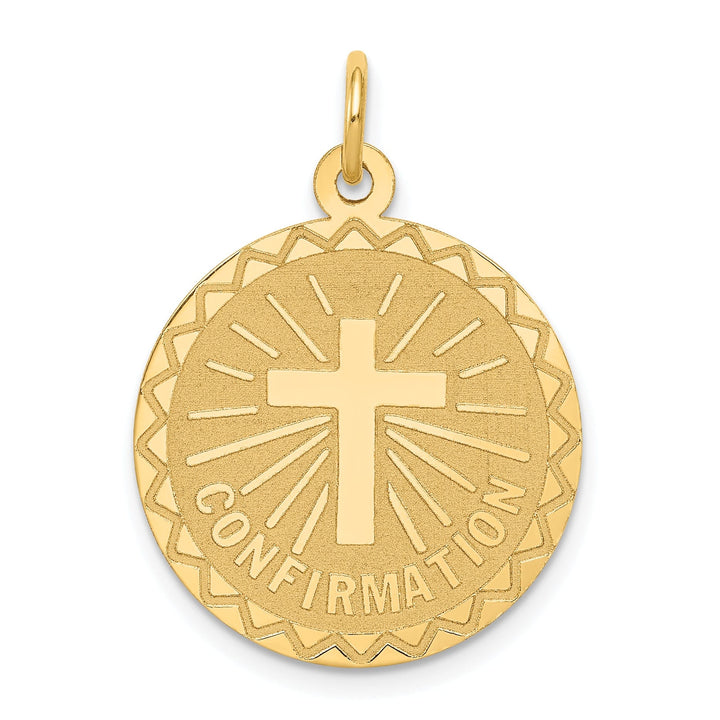 14k Yellow Gold Polished Round Confirmation Disc with Cross Pendant