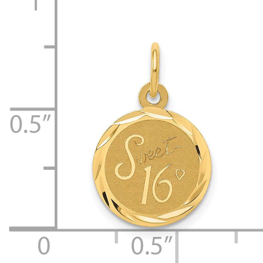 14 Yellow Gold Sweet Sixteen Disc Charm Pendant