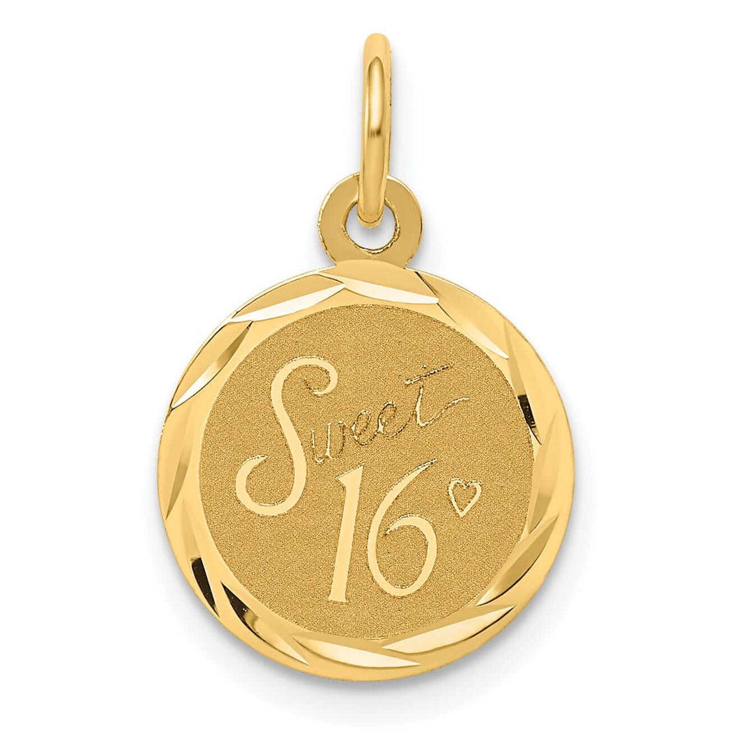 14 Yellow Gold Sweet Sixteen Disc Charm Pendant