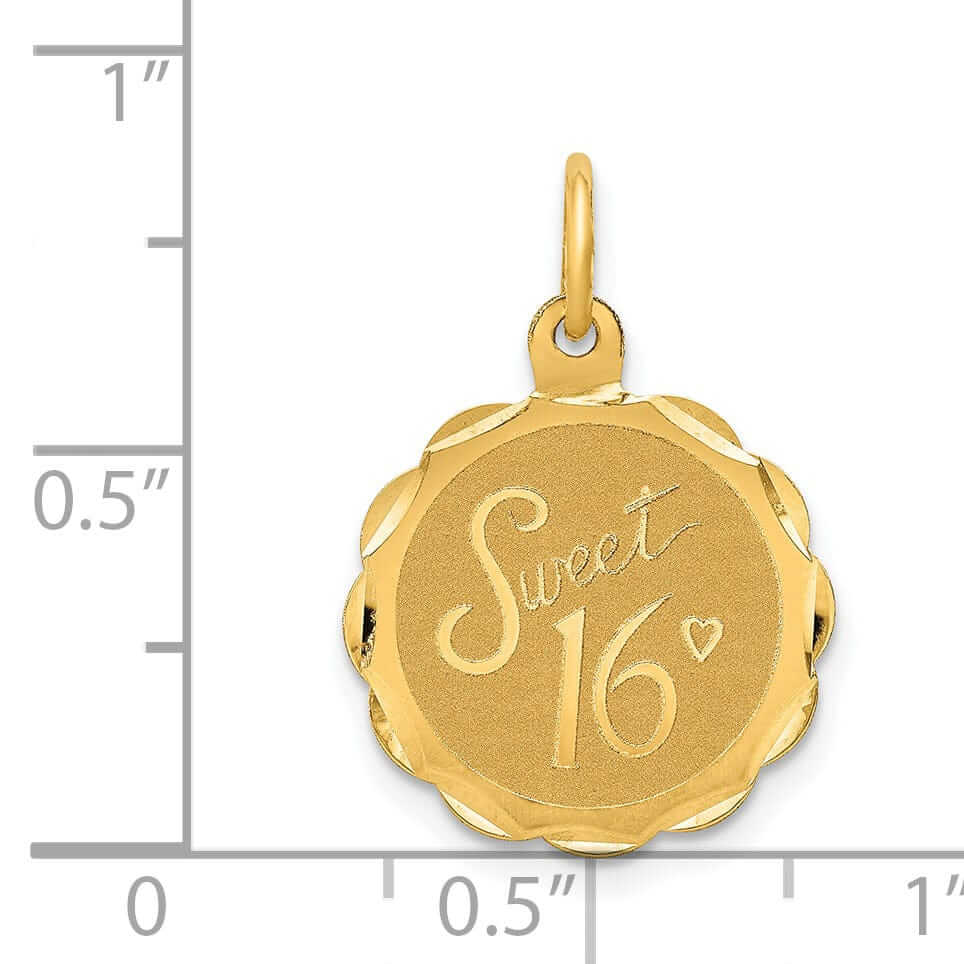 14 Yellow Gold Sweet Sixteen Disc Charm Pendant.