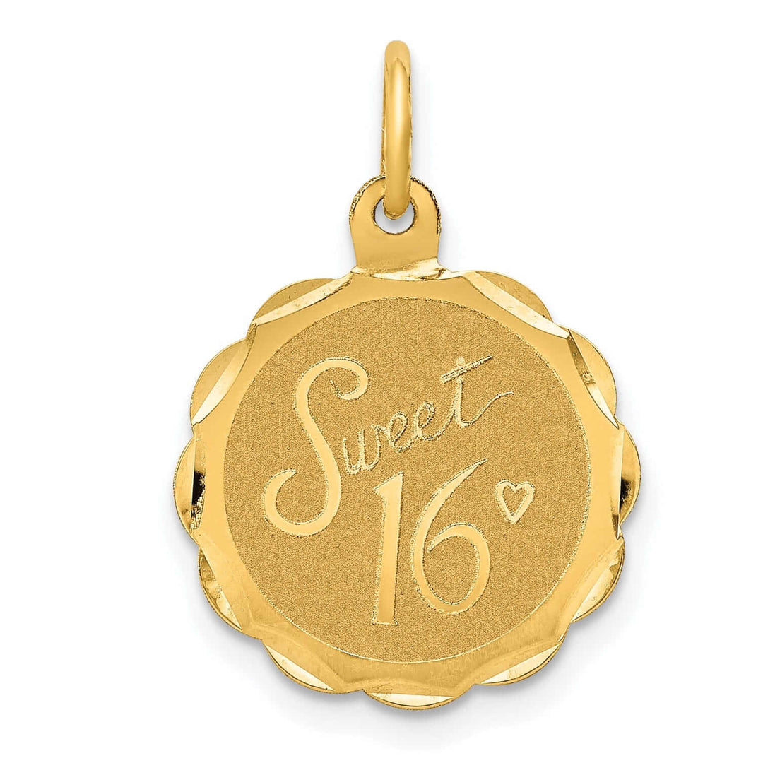 14 Yellow Gold Sweet Sixteen Disc Charm Pendant.