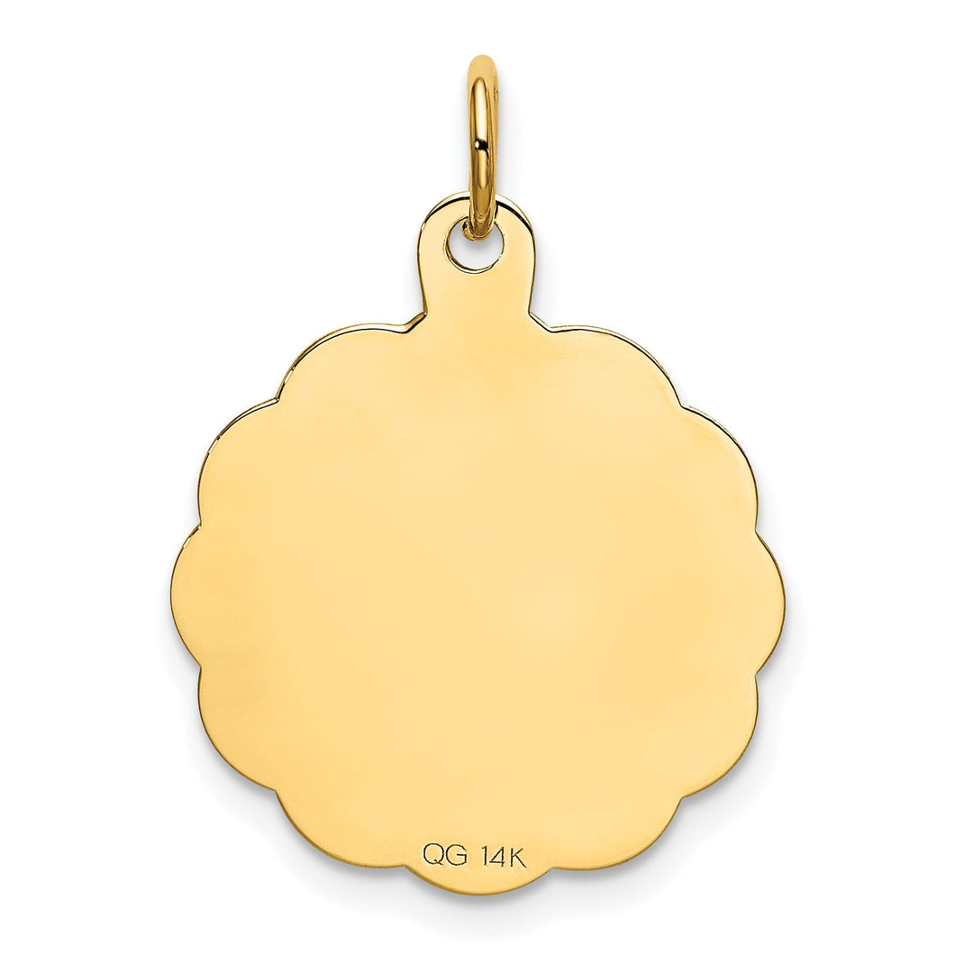 14K Yellow Gold Solid Textured Polished Brushed Finish HAPPY BIRTHDAY in Round Disc with Riged Trim Design Charm Pendant