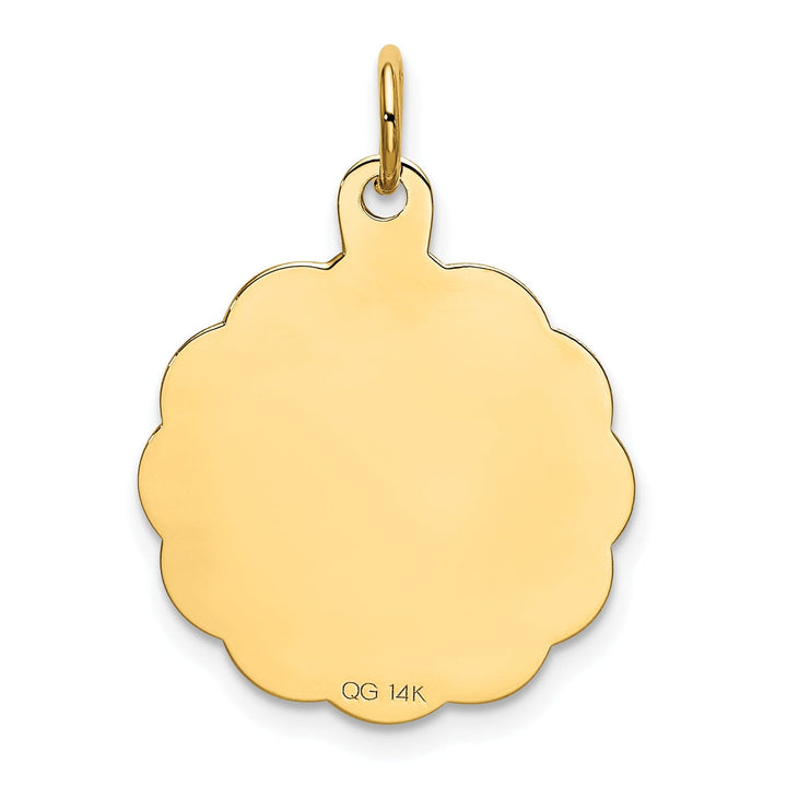 14K Yellow Gold Solid Textured Polished Brushed Finish HAPPY BIRTHDAY in Round Disc with Riged Trim Design Charm Pendant