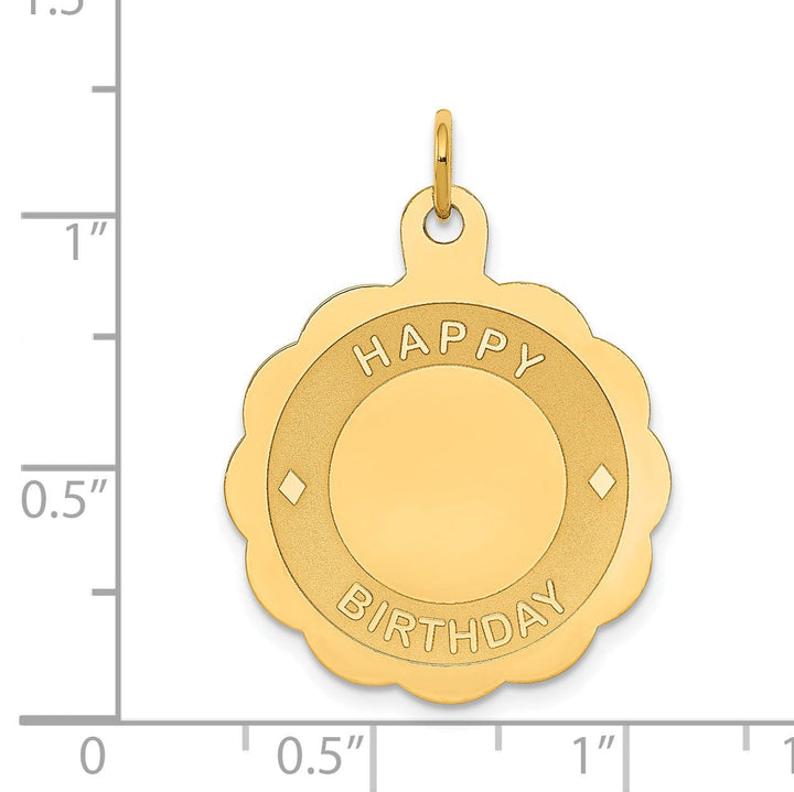 14k Yellow Gold Flat Back Solid Polished Laser Finish HAPPY BIRTHDAY Disc Shape Design Charm Pendant