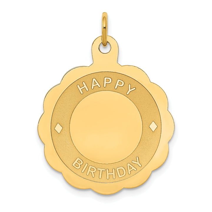 14k Yellow Gold Flat Back Solid Polished Laser Finish HAPPY BIRTHDAY Disc Shape Design Charm Pendant
