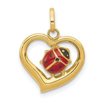 14k Yellow Gold Polished Red-Black Enameled Finish Hollow Ladybug in Heart Shape Charm Pendant at $ 60.42 only from Jewelryshopping.com