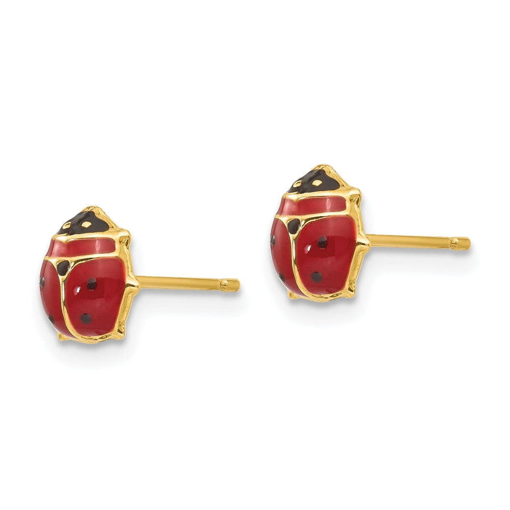 14k Yellow Gold Enameled Ladybug Post Earrings