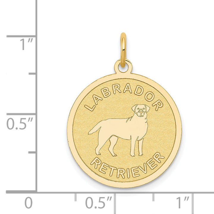 14k Yellow Gold Polished Finish Flat Back Labrador Retriever Dog Engravable Disc Round Shape Charm Pendant