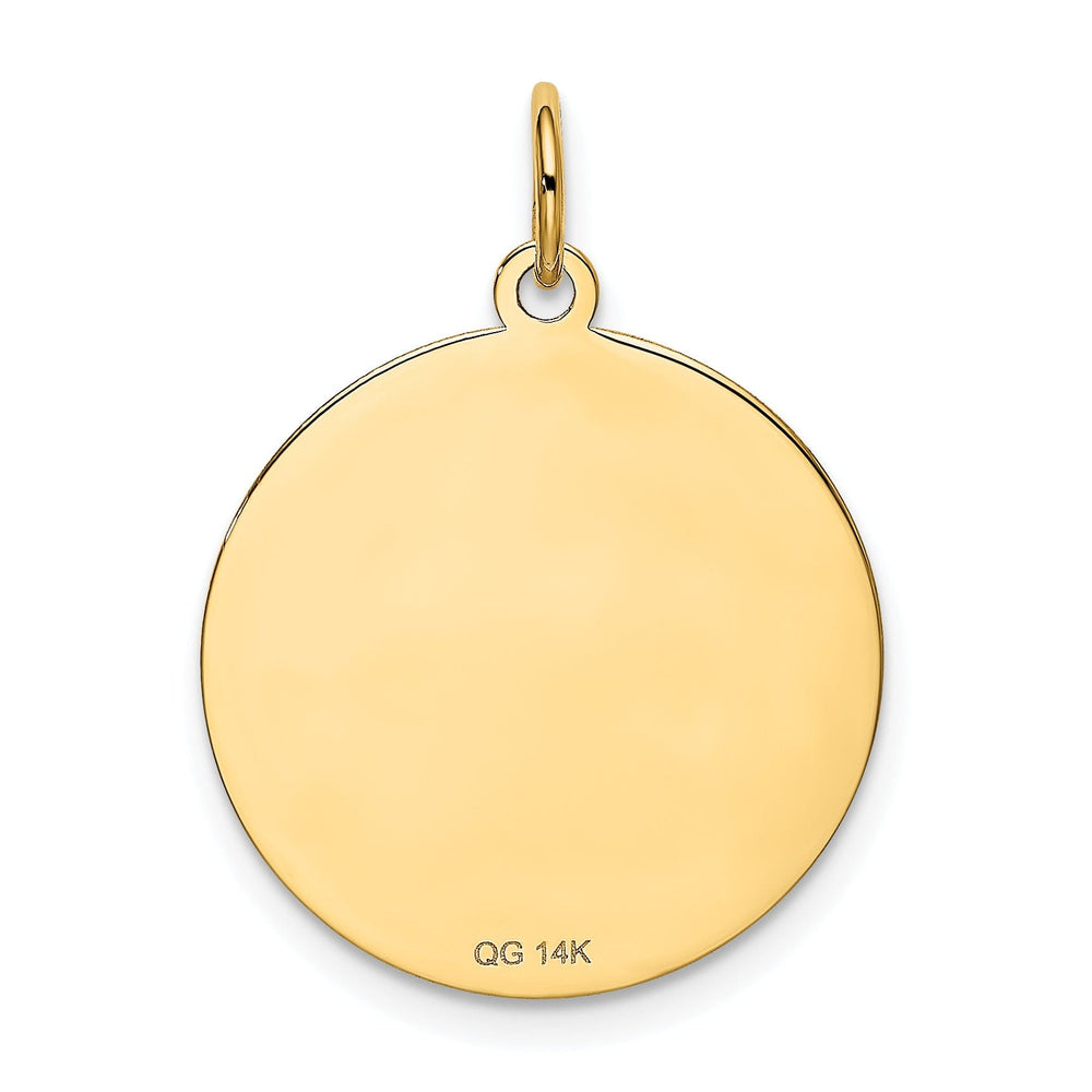 14k Yellow Gold Polished Finish Flat Back Pug Dog Engravable Disc Round Shape Charm Pendant