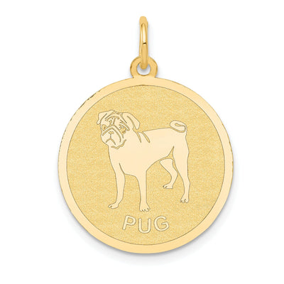14k Yellow Gold Polished Finish Flat Back Pug Dog Engravable Disc Round Shape Charm Pendant at $ 143.74 only from Jewelryshopping.com