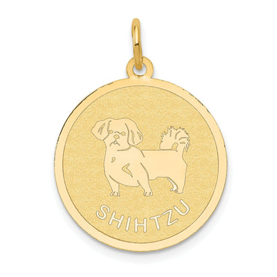 14k Yellow Gold Polished Finish Flat Back Shih Tzu Dog Engravable Disc Round Shape Charm Pendant at $ 143.74 only from Jewelryshopping.com