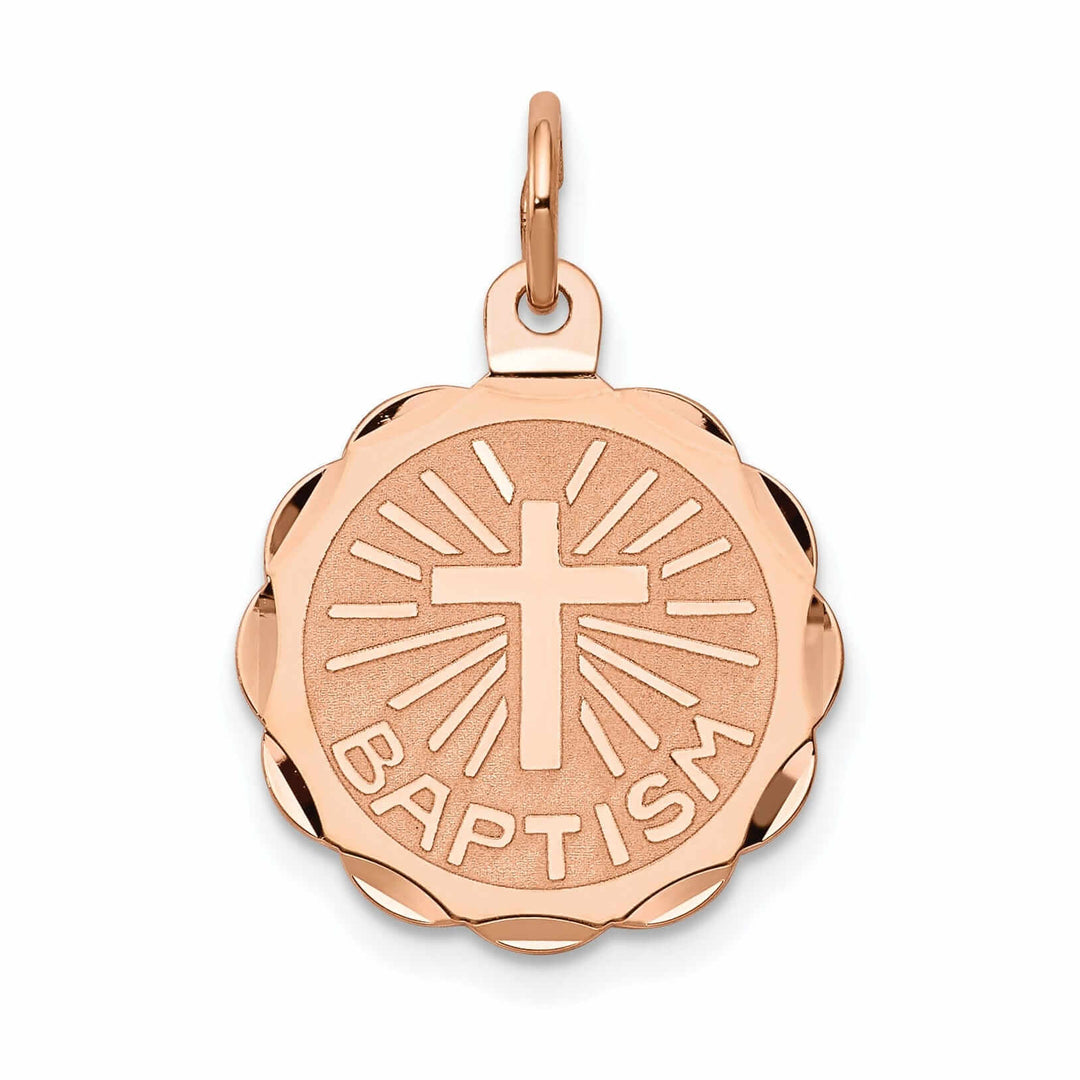 14k Rose Gold Baptism Medal Pendant.