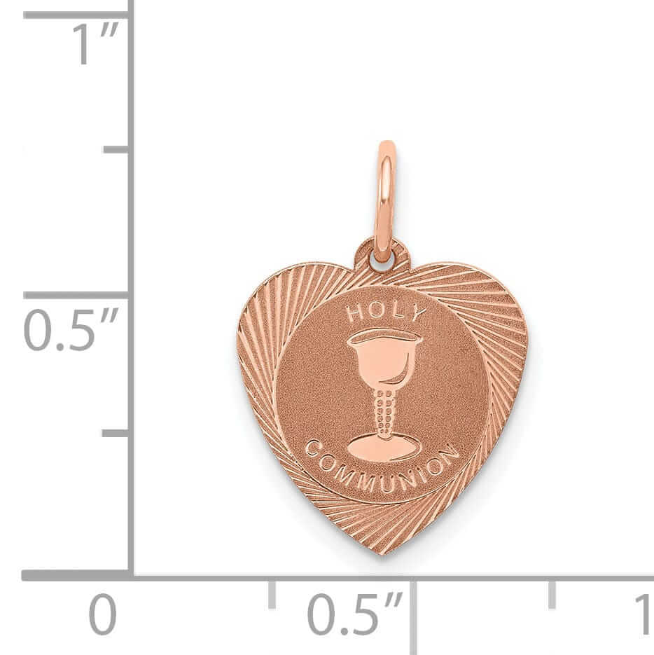 14k Rose Gold Texture Holy Communion Heart Shape Chalice Cup Pendant