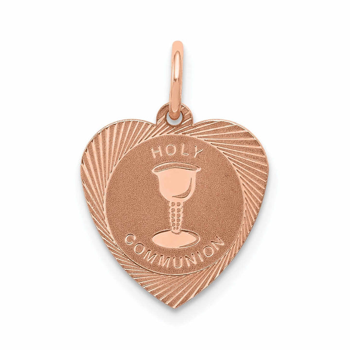 14k Rose Gold Texture Holy Communion Heart Shape Chalice Cup Pendant