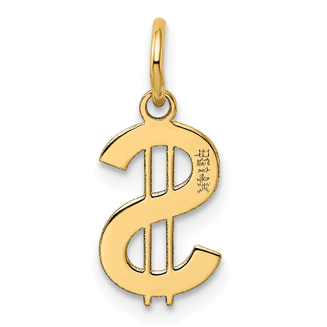 14k Yellow Gold Polished Finish Flat Back Dollar Sign Charm Pendant