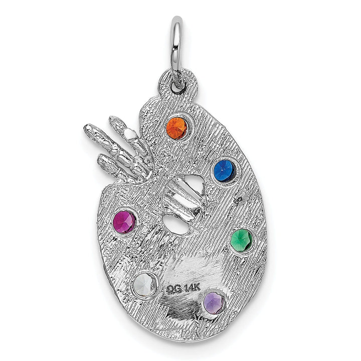 14k White Gold Artist Palette C.Z Stones Charm