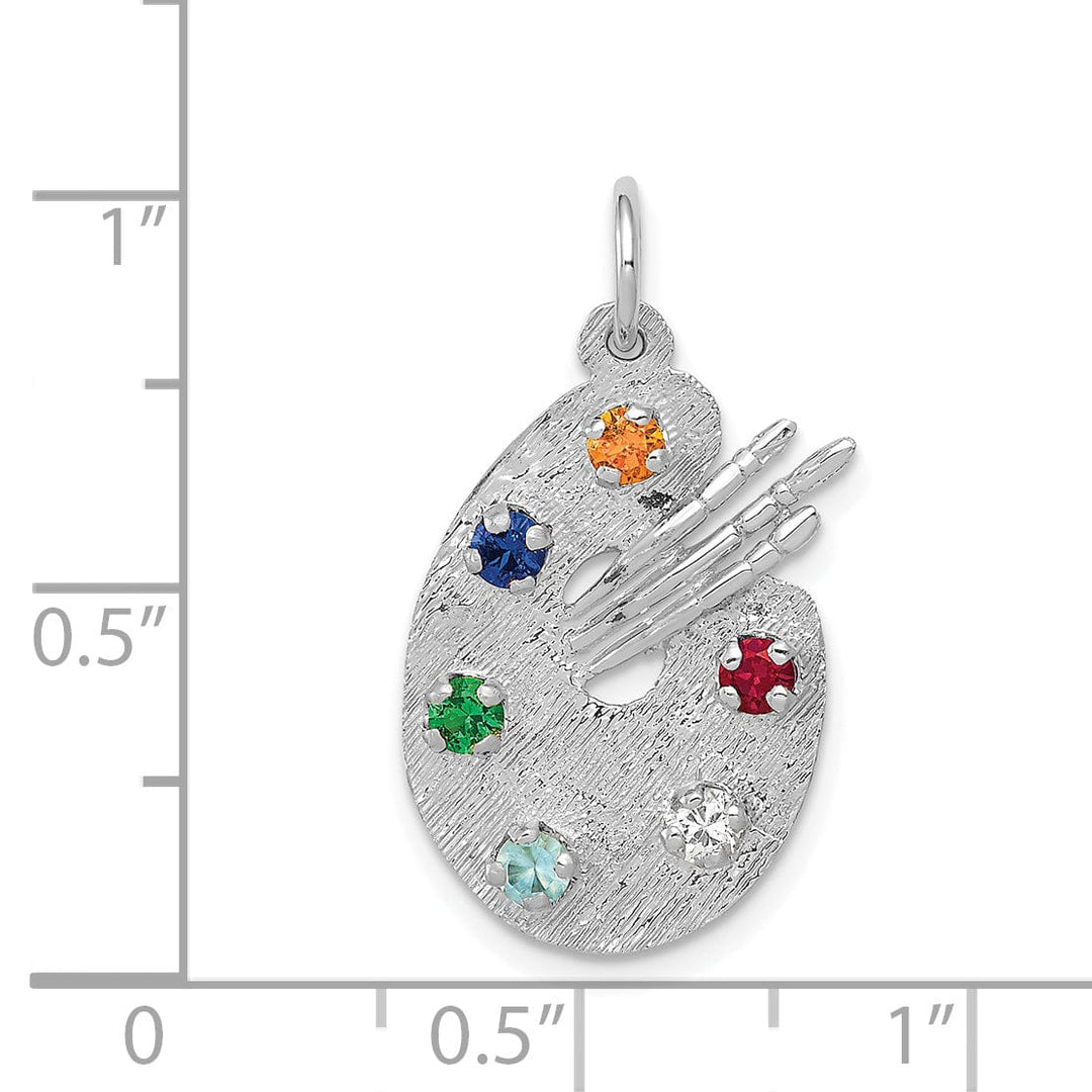 14k White Gold Artist Palette C.Z Stones Charm