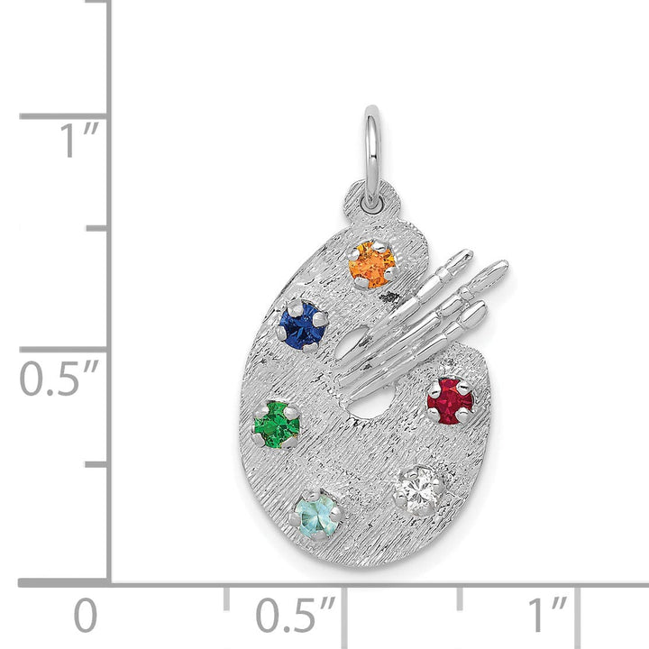 14k White Gold Artist Palette C.Z Stones Charm