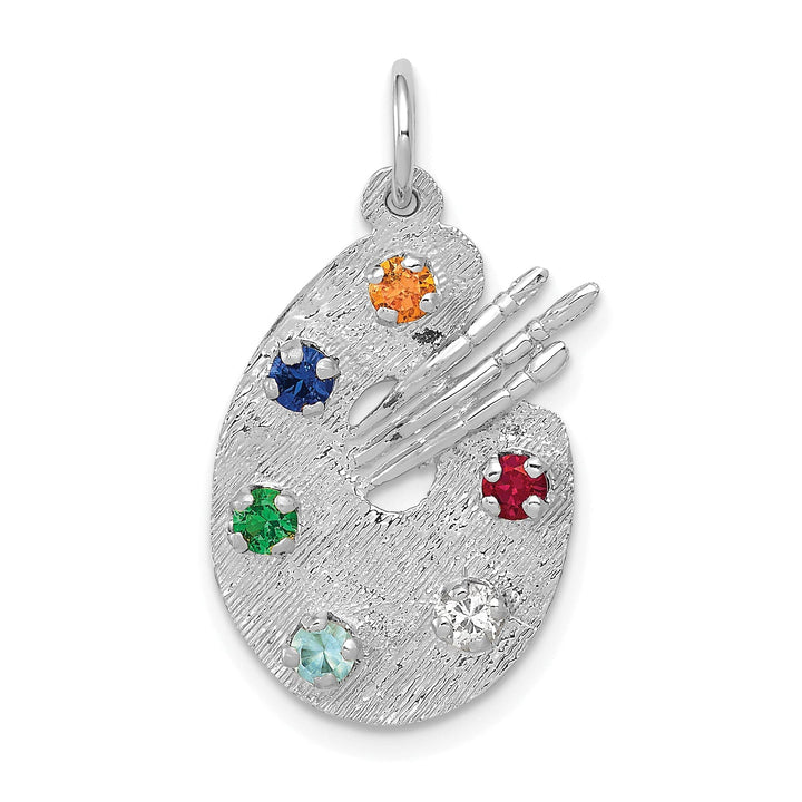 14k White Gold Artist Palette C.Z Stones Charm