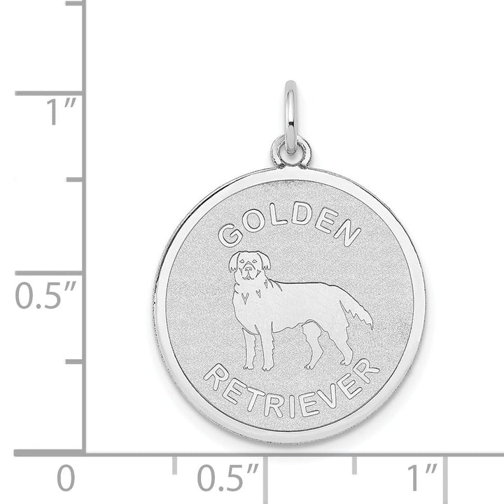 14k White Gold Polished Finish Flat Back Golden Retriever Dog Engravable Disc Round Shape Charm Pendant