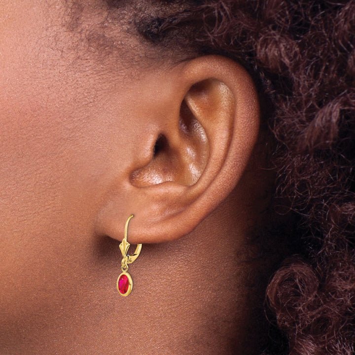 14k Yellow Gold Polished Ruby Birthstone Earrings