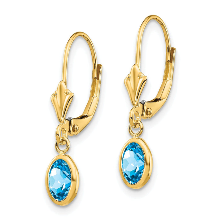 14k Yellow Gold Blue Topaz Birthstone Earrings