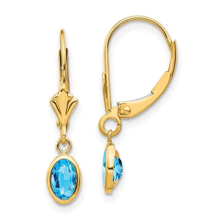 14k Yellow Gold Blue Topaz Birthstone Earrings