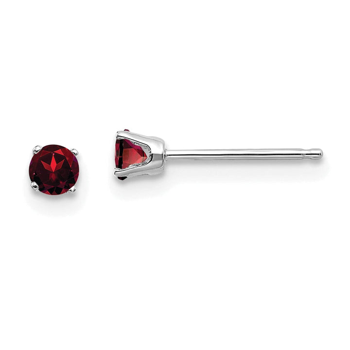 14k White Gold Round Garnet Birthstone Earrings