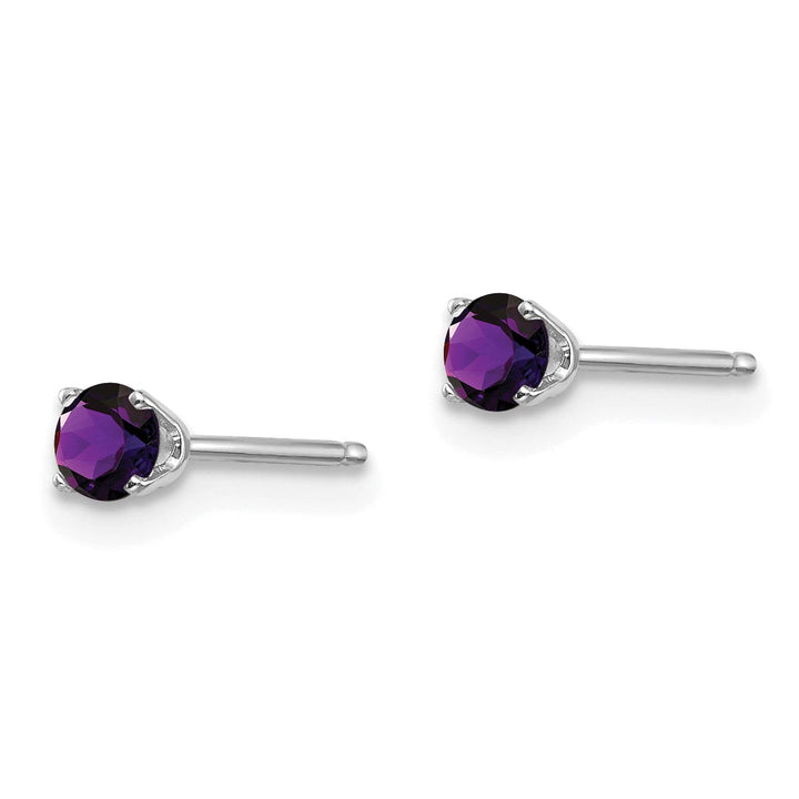 14k White Gold Round Amethyst Birthstone Earrings