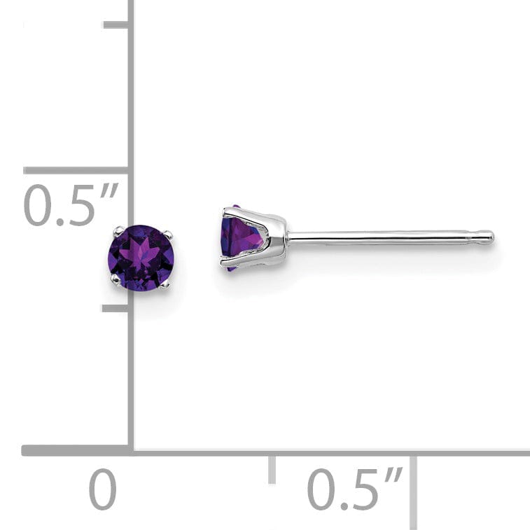 14k White Gold Round Amethyst Birthstone Earrings