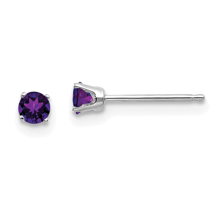 14k White Gold Round Amethyst Birthstone Earrings