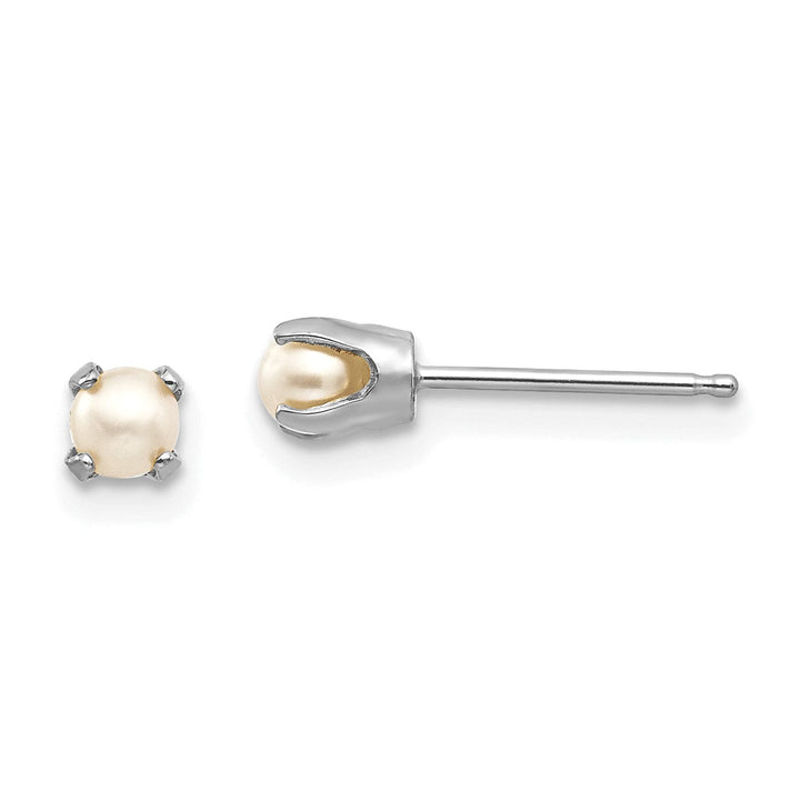 14k White Gold Round Pearl Birthstone Earrings