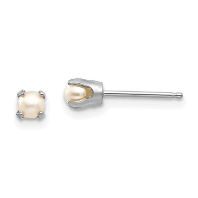 14k White Gold Round Pearl Birthstone Earrings