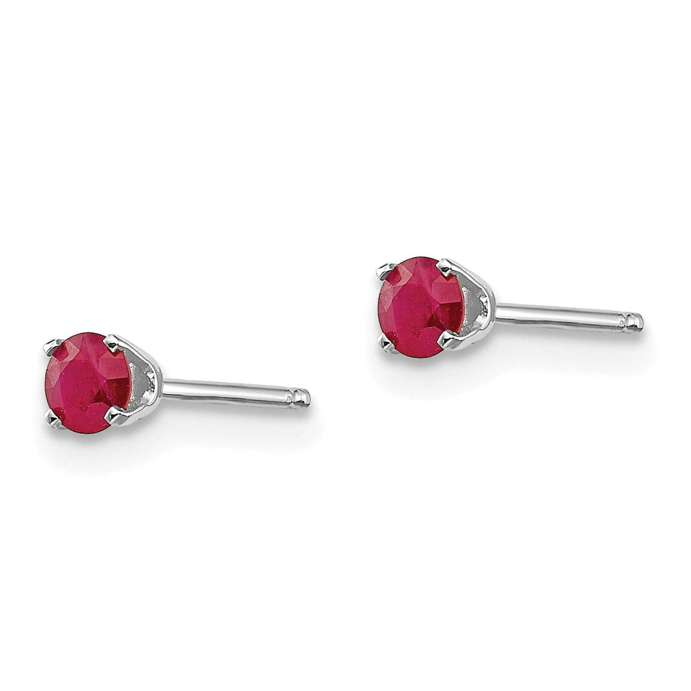 14k White Gold Round Ruby Birthstone Earrings