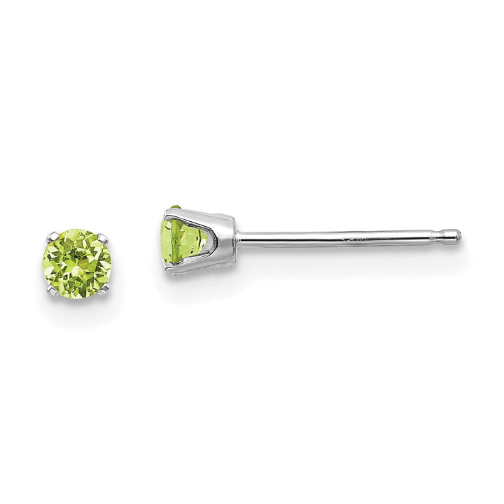 14k White Gold Round Peridot Birthstone Earrings